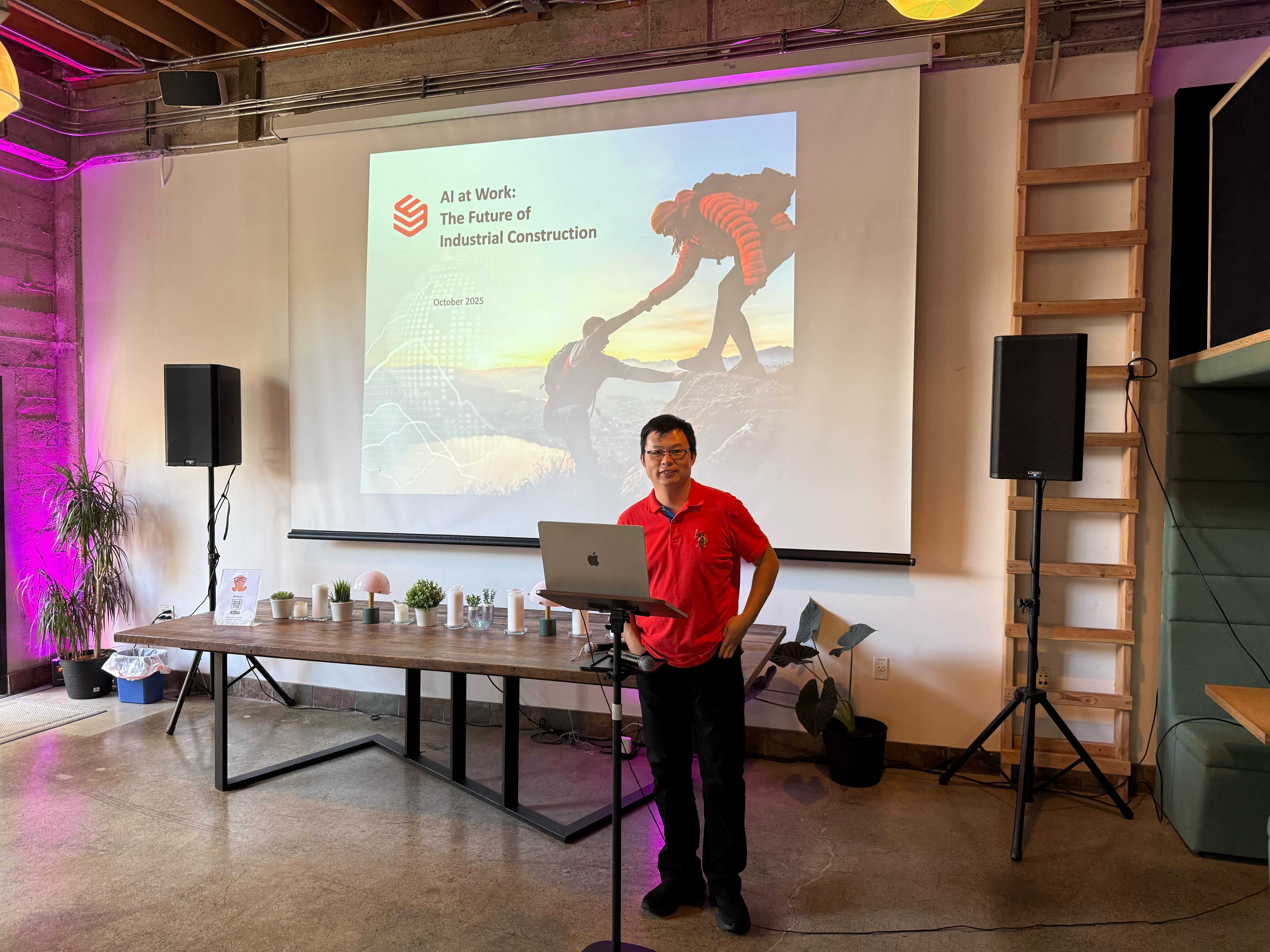 Robert Dong presenting Jobotics AI Answer Engine for Construction at SF Tech Week 2025